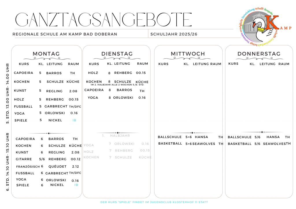 Ganztagskurse 2. Halbjahr